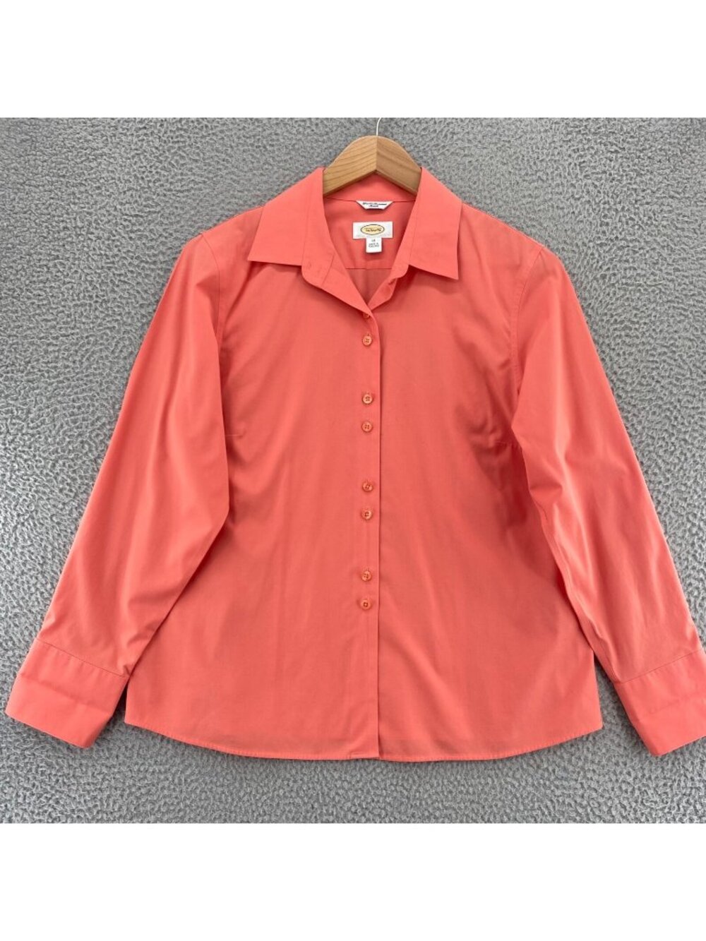 Talbots Shirt Women 14 Coral Button Up Collared Wrinkle Resistant Stretch Casual